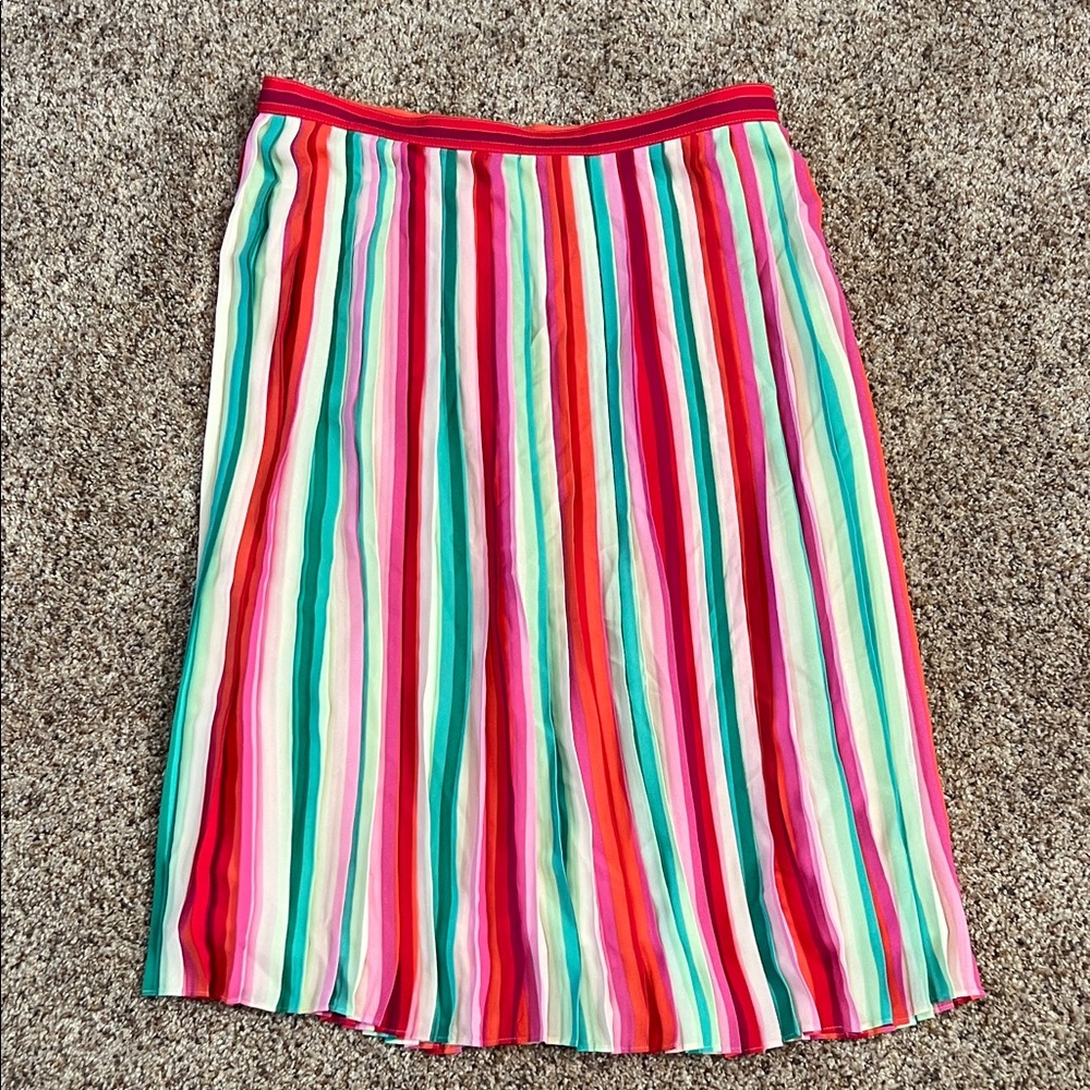 J. Crew Multicolor Striped A-Line Skirt pleated Rainbow